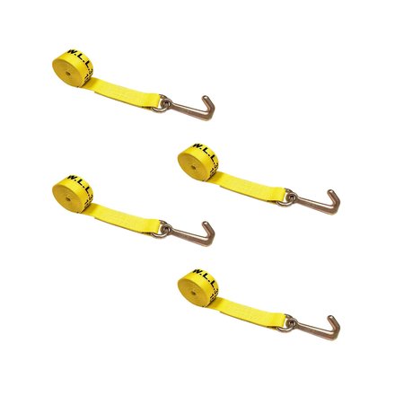 TIE 4 SAFE 2" x 10' Lasso Strap w/ Mini J Hook for Towing Wrecker Trailer Tie Down Yellow, 4PK TWS65-5210-J-Y-4